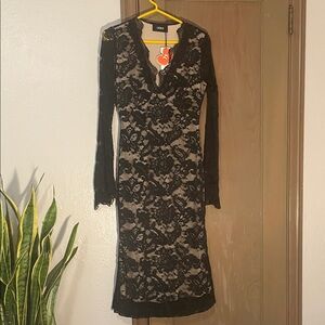 Cider Black Lace and Cream Long Sleeve Dress